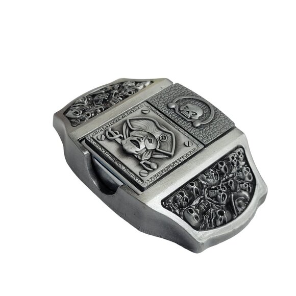 Antique Silver Finish Metal Pirate Skulls Lighter Belt Buckle - - Picture 2 of 10